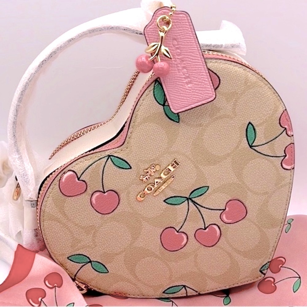 Coach Heart Bag Color Block Cherry Print